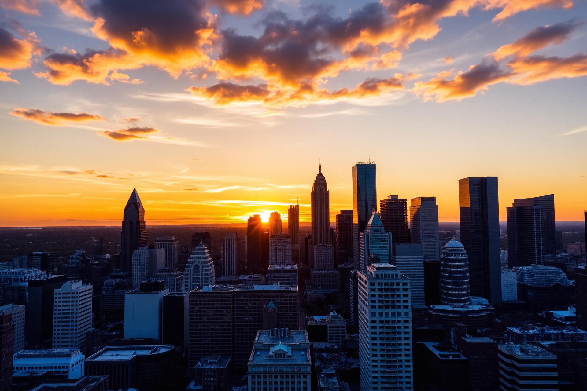 U.S. skyline at sunset